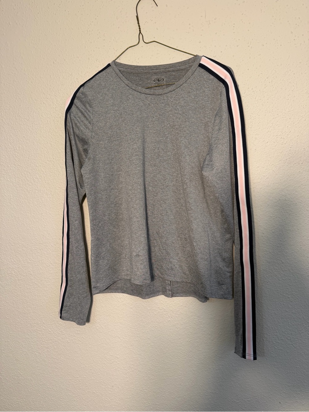 Athletic Works Gray Long Sleeve Tee with Pink and Black Stripe - Picture 2 of 7